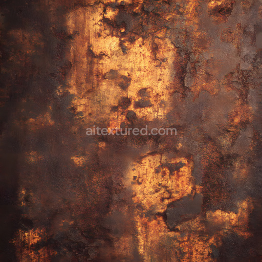 Seamless 3D PBR Rusted Metal Texture Featuring Cracked and Pitted Surfaces in Warm Brown and Orange Tones