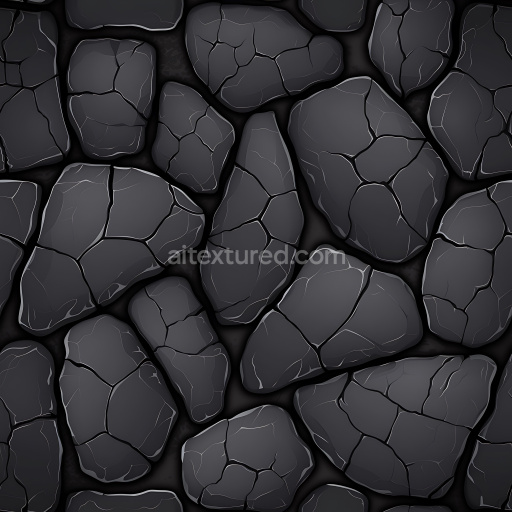 Seamless 3D PBR Cracked Basalt Stone Texture with Fragmented Black Surface