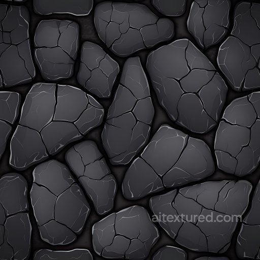 Cracked Basalt Stone Texture with Fragmented Black Surface seamless Cracked & Holes PBR texture