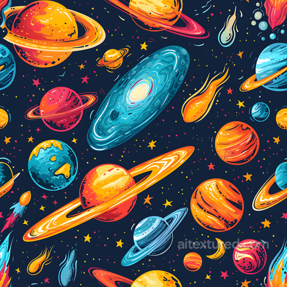 Space PBR Texture Featuring Colorful Cartoon Planets and Meteors Star, space, planets texture preview