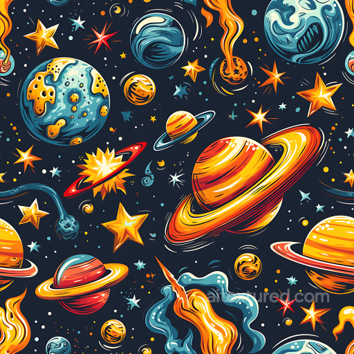 Space PBR Texture Featuring Cartoon Planets, Stars & Cosmic Elements seamless Star, space, planets PBR texture