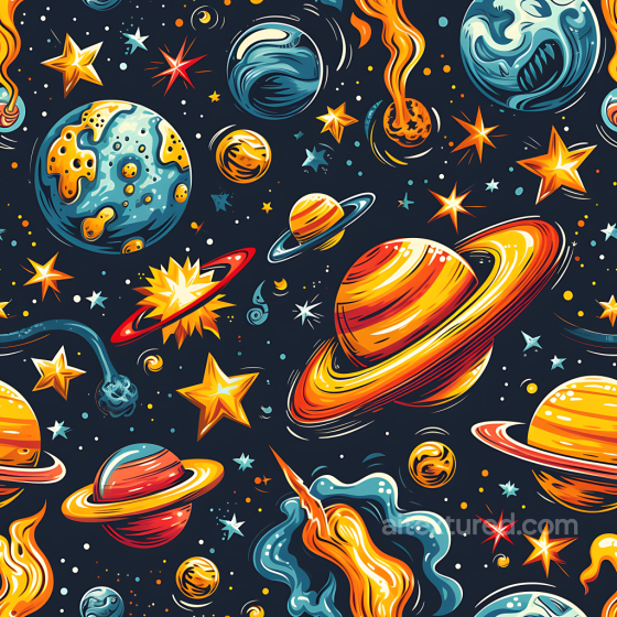 Space PBR Texture Featuring Cartoon Planets, Stars & Cosmic Elements Star, space, planets texture preview