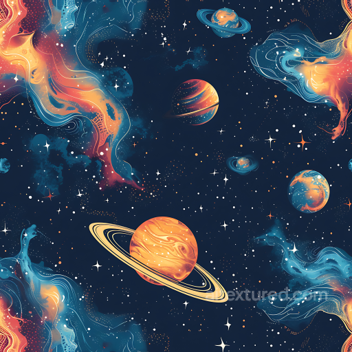 Space PBR Texture Featuring Vibrant Nebulae and Stylized Planets seamless Star, space, planets PBR texture