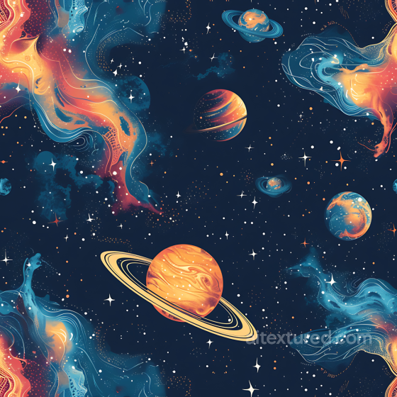 Space PBR Texture Featuring Vibrant Nebulae and Stylized Planets Star, space, planets texture preview