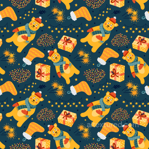 Festive Teddy Bear, Stocking, And Gift Pattern Texture seamless Christmas Holiday PBR texture