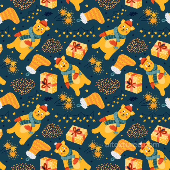 Festive Teddy Bear, Stocking, And Gift Pattern Texture Christmas Holiday texture preview