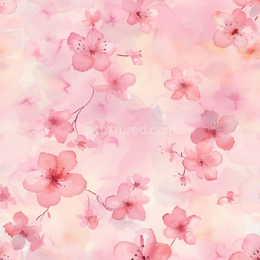 Seamless 3D PBR Watercolor Cherry Blossom Floral Texture with Soft Pink Palette