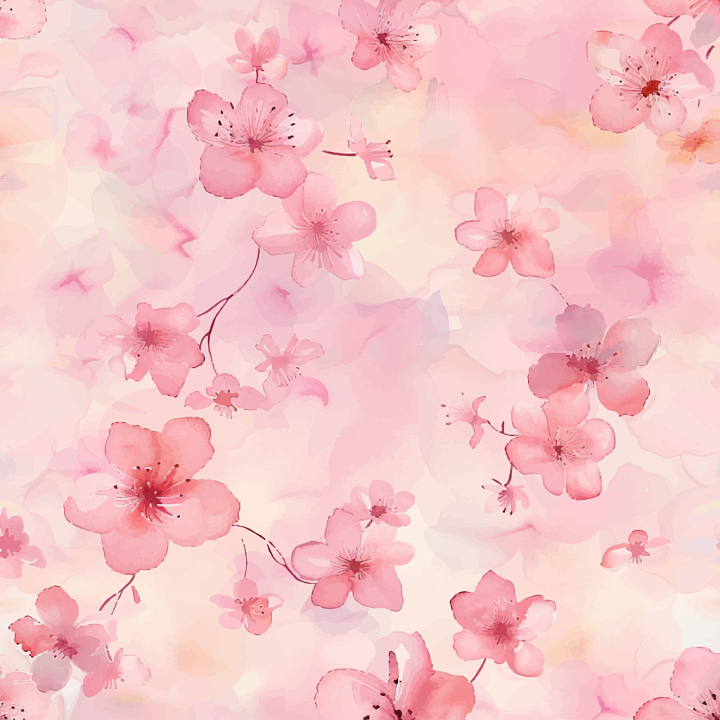 Watercolor Cherry Blossom Floral with Soft Pink Palette seamless PBR texture preview