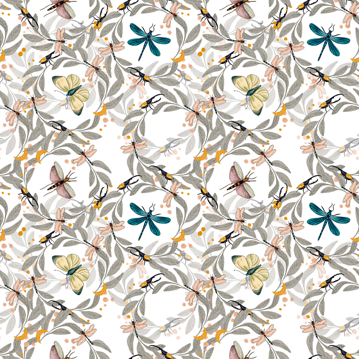 with Watercolor Dragonflies and Botanicals seamless PBR texture preview