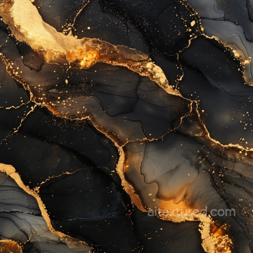 Alcohol Ink PBR Texture Featuring Black Background with Luxurious Gold Veins and Fluid Ma… seamless Alcohol ink PBR texture