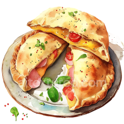 seamless Breakfast Calzones with Ham, Cheese, and Cherry Tomatoes Illustration texture 8k free download PBR