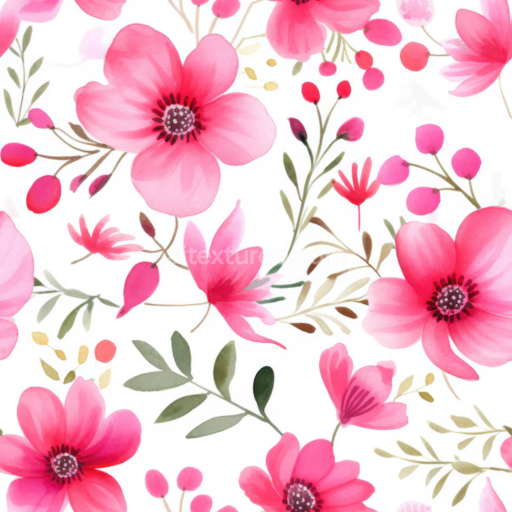 Seamless Pink Flower 3D PBR Texture with Watercolor Floral Pattern