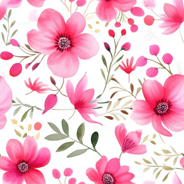 Pink Flower with Watercolor Floral Pattern seamless PBR texture preview