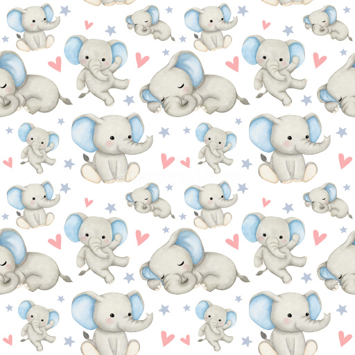 Pattern Bundle - Seamless 3D Pattern PBR Texture Featuring Cute Baby Elephant Motifs with Hearts and Stars texture preview