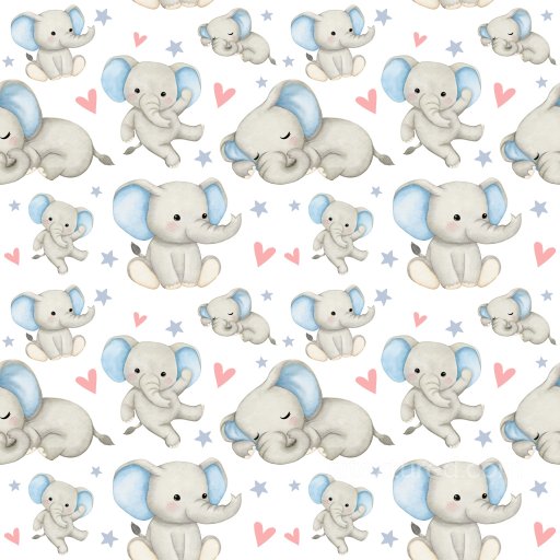 Pattern PBR Texture Featuring Cute Baby Elephant Motifs with Hearts and Stars seamless Pattern Bundle PBR texture