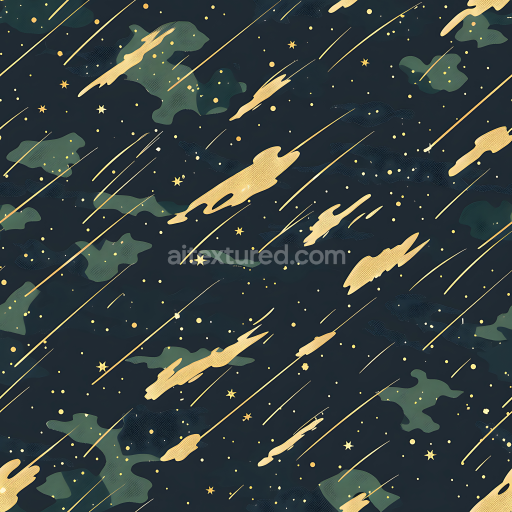 Seamless 3D Futuristic Stellar Camouflage PBR Texture with Cosmic Gold and Dark Green Elements