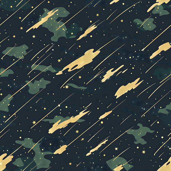 Futuristic Stellar Camouflage with Cosmic Gold and Dark Green Elements seamless PBR texture preview