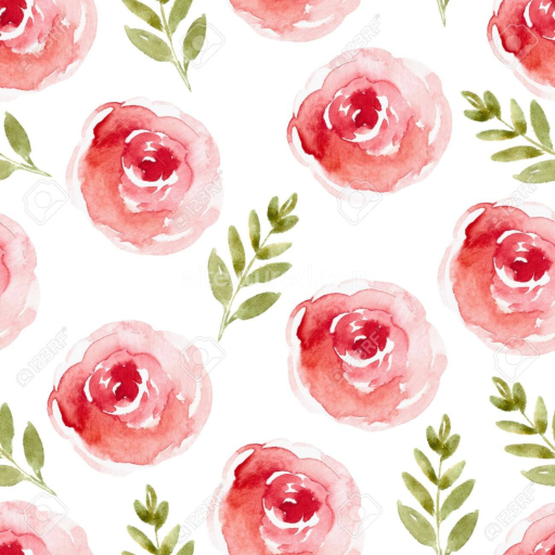 Seamless 3D PBR Pink Flower Watercolor Fabric Texture with Green Leaves