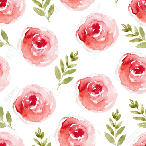 Pink Flower Watercolor Fabric Texture with Green Leaves seamless Pink Flower PBR texture