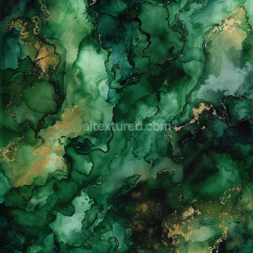 Seamless 3D Alcohol Ink PBR Texture with Deep Green and Gold Marbling