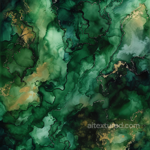 Alcohol Ink PBR Texture with Deep Green and Gold Marbling seamless Alcohol ink PBR texture