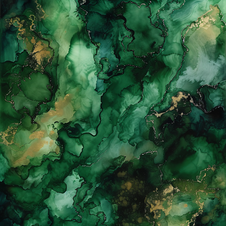 Alcohol Ink with Deep Green and Gold Marbling seamless PBR texture preview