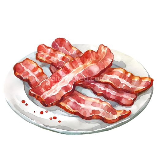 Watercolor-Style Breakfast Bacon Strips on White Plate Graphic