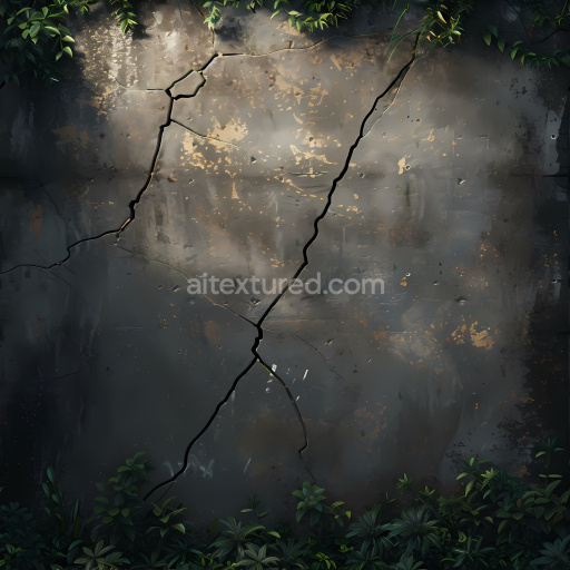 Seamless 3D Cracked Concrete Wall PBR Texture with Moss and Foliage Details