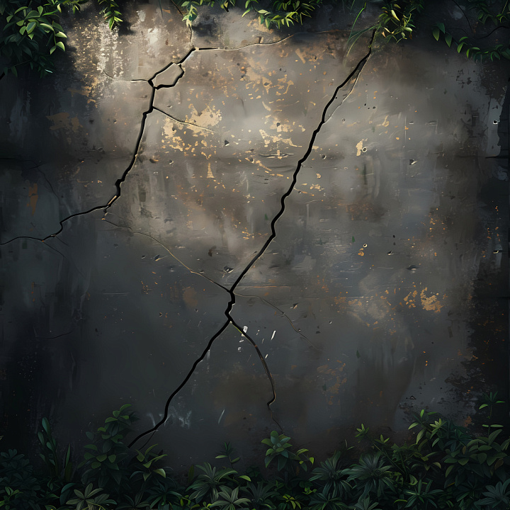 Cracked Concrete Wall with Moss and Foliage Details seamless PBR texture preview