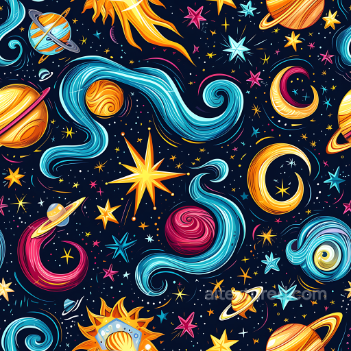 Cartoon Space PBR Texture Featuring Vibrant Planets and Stylized Stars seamless Star, space, planets PBR texture