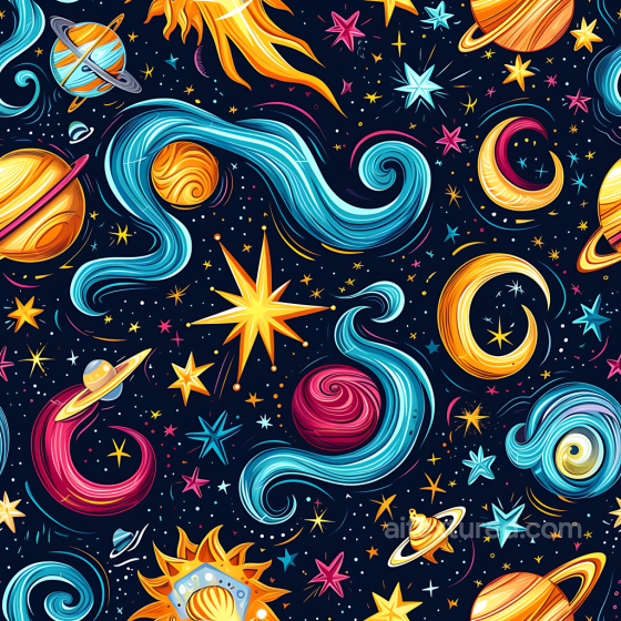 Cartoon Space PBR Texture Featuring Vibrant Planets and Stylized Stars Star, space, planets texture preview