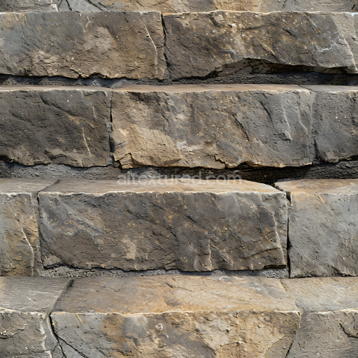 Seamless 3D Weathered Stone Wall PBR Texture with Rough Layered Blocks