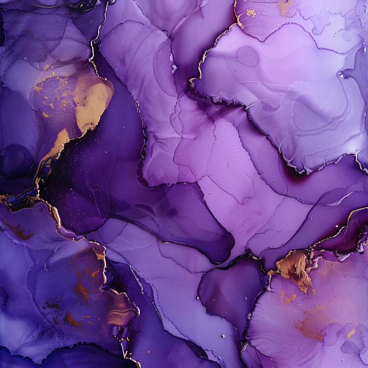 Alcohol Ink with Purple Hues and Gold Veined Marbling seamless PBR texture preview