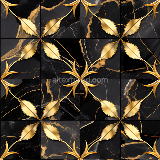 Seamless 3D PBR Black Marble Floor Tiles Featuring Luxurious Gold Vein Patterns