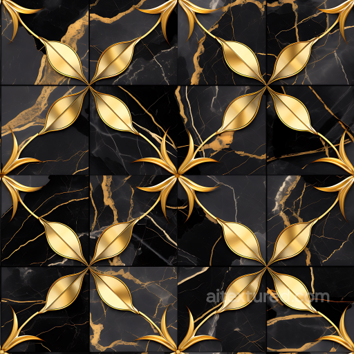 Black Marble Floor Tiles Featuring Luxurious Gold Vein Patterns seamless Marble PBR texture