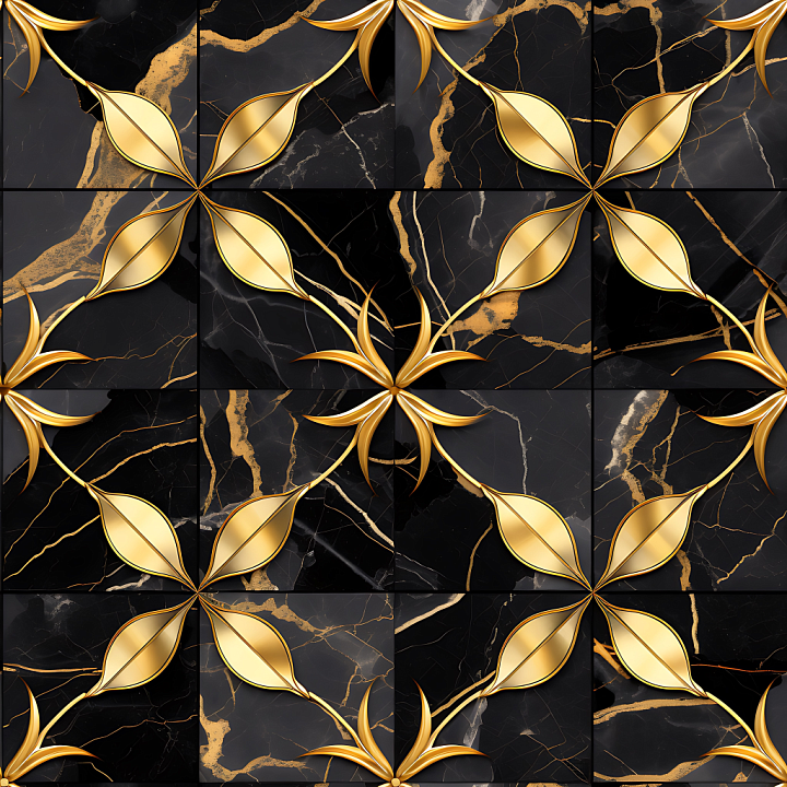 Black Marble Floor Tiles Featuring Luxurious Gold Vein Patterns seamless PBR texture preview