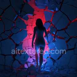 seamless Seamless 3D Cracked & Hole PBR Texture of Shattered Blue Plaster Wall with Bold Fractures texture 8k free download PBR