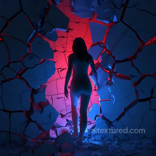 Cracked & Hole PBR Texture of Shattered Blue Plaster Wall with Bold Fractures seamless Cracked & Holes PBR texture