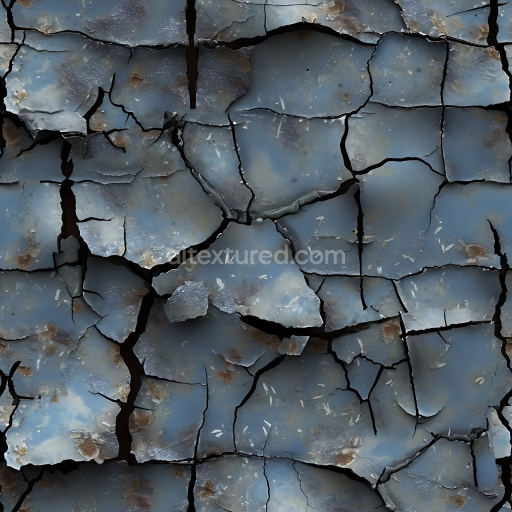 Seamless 3D PBR Texture of Cracked Rusty Blue Metal with Deep Fractures