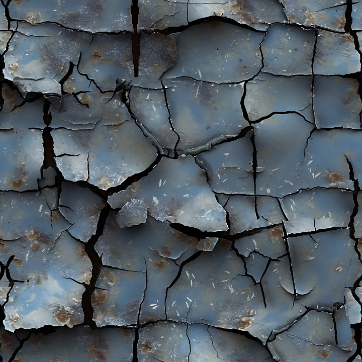 Cracked & Holes of Cracked Rusty Blue Metal with Deep Fractures seamless PBR texture preview