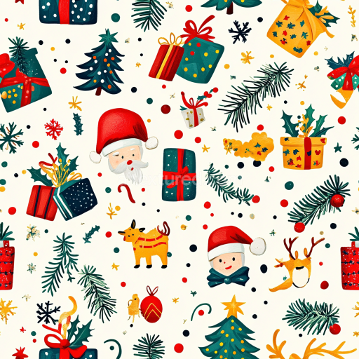 Seamless 3D PBR Christmas Digital Paper Texture Featuring Colorful Festive Motifs