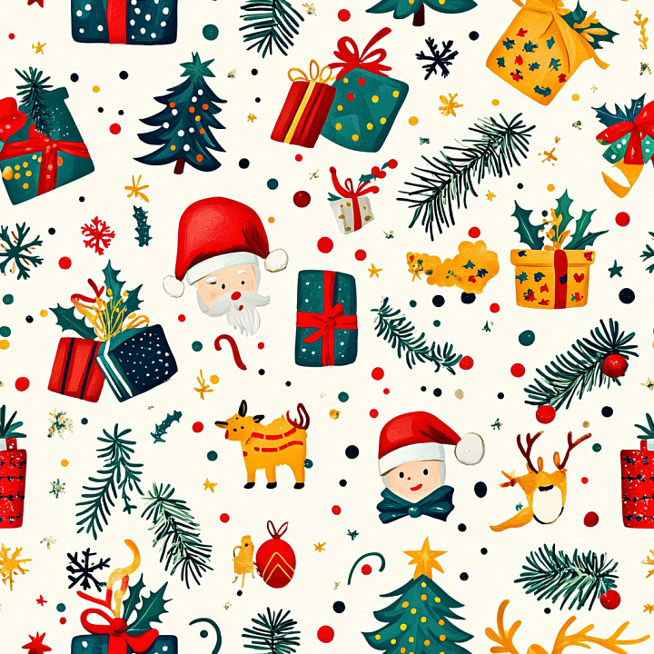 Christmas Digital Paper Featuring Colorful Festive Motifs seamless PBR texture preview