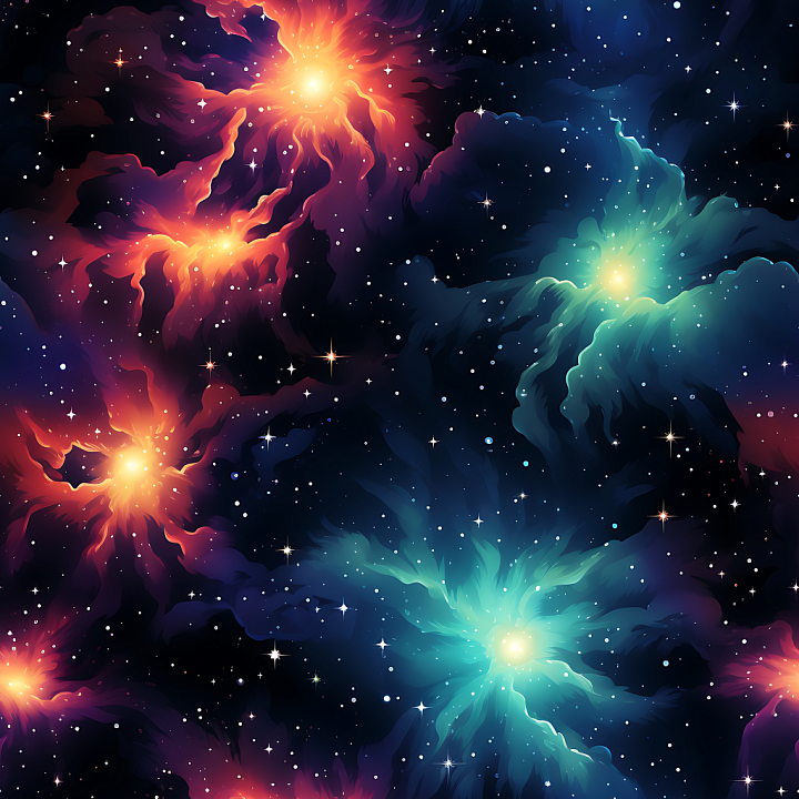 Space Featuring Vibrant Cosmic Nebulae and Radiant Star Clusters seamless PBR texture preview