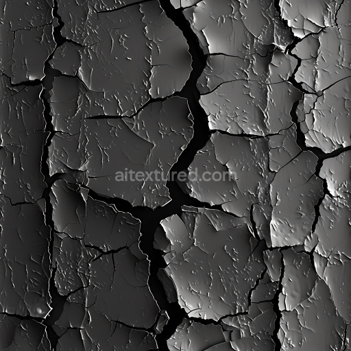Seamless 3D PBR Cracked Black Paint Texture with Jagged Deep Splits