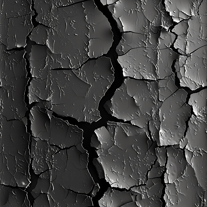 Cracked Black Paint with Jagged Deep Splits seamless PBR texture preview