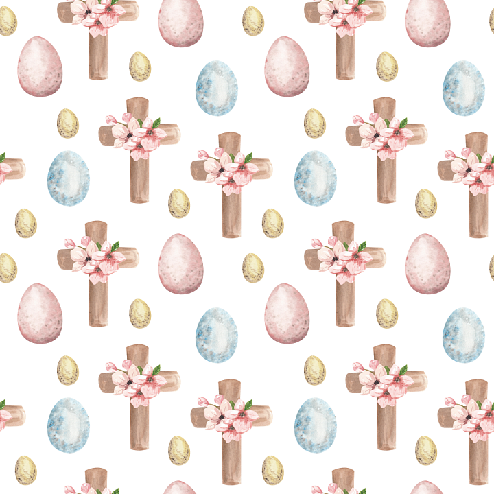 Digital Paper with Pastel Easter Eggs and Floral Crosses seamless PBR texture preview