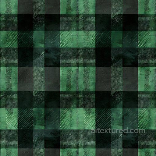 Seamless 3D Plaid Metal PBR Texture Featuring Green and Black Matte Panels texture preview
