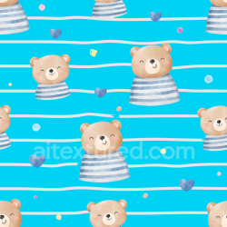 seamless Seamless 3D PBR Texture of Cute Teddy Bears on Blue Striped Background texture 8k free download PBR