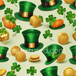 seamless Seamless 3D PBR Texture Featuring Green Leprechaun Hats, Gold Coins, and Shamrocks texture 8k free download PBR