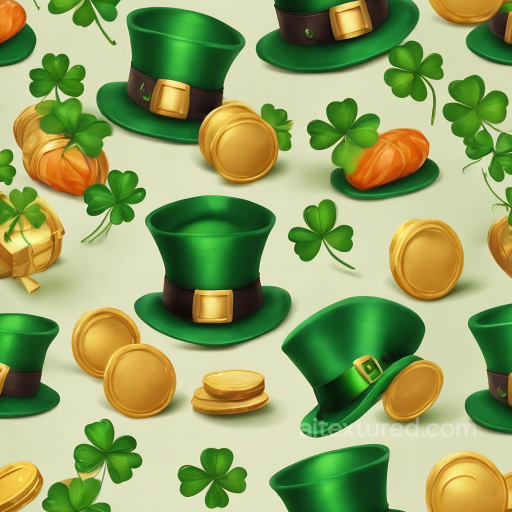Featuring Green Leprechaun Hats, Gold Coins, and Shamrocks seamless St patrick digital paper bundle PBR texture